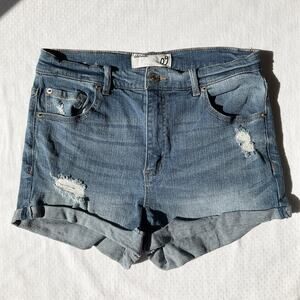 Garage Women Shorts 9 Blue Denim Distressed Button 2" Inseam